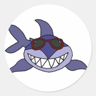 Grappige Blauwe Haai met Zonnebril Ronde Sticker