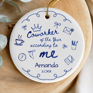 Grappige blauwe handgetekende collega-citaat keramisch ornament