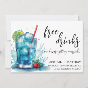 Grappige Blauwe Kers Cocktail Trendy Foto Huwelijk Save The Date