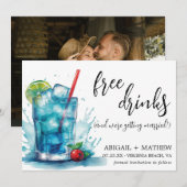 Grappige Blauwe Kersencocktail Trendy Foto Bruilof Save The Date (Voorkant / Achterkant)