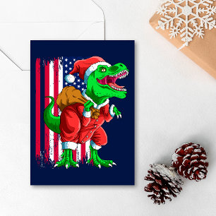 Grappige Blauwe Kerstman Santa TRex Tyrannosaurus  Feestdagenkaart