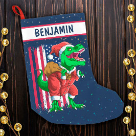 Grappige Blauwe Kerstman Santa TRex Tyrannosaurus Kleine Kerstsok