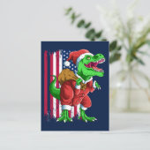 Grappige Blauwe Kerstmis Santa TRex Tyrannosaurus  Feestdagenkaart (Staand voorkant)