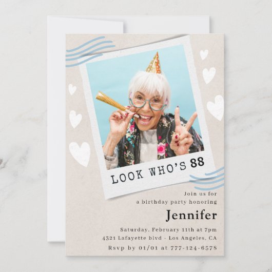 Grappige blauwe kijk wie 88 is foto 88ste verjaard kaart (Voorkant)