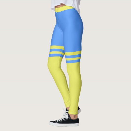 Grappige Blauwe Leggings Faux Geel Ower Knie Sokke (Links)