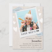 Grappige blauwe look wie is 99 Foto 99ste verjaard Kaart (Voorkant)