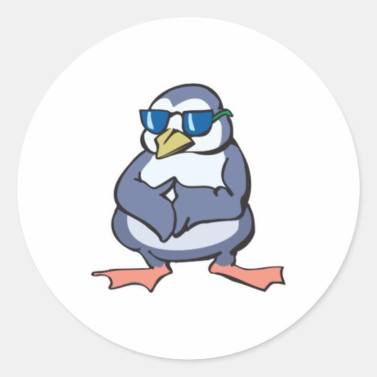 grappige blauwe pinguïn met een zonnebril op ronde sticker (Voorkant)