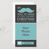 Grappige blauwe snor kerstfoto feestdagenkaart (Voorkant / Achterkant)