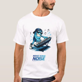 Grappige Blauwe Toetsenbordspeler Karakter Muziek T-shirt