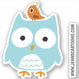 Grappige Blauwe Uil en Schattigee Oranje Bird Viny Sticker