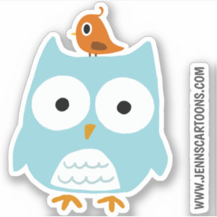 Grappige Blauwe Uil en Schattigee Oranje Bird Viny Sticker