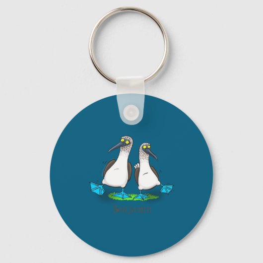 Grappige Blauwe Voet Ies Cartoon Illustratie Sleutelhanger (Voorkant)