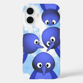 Grappige Blauwe Vogels Cartoon iPhone 16 Hoesje