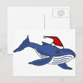 Grappige Blauwe Walvis in Santa hoed Kerstkunst Feestdagenkaart (Voorkant / Achterkant)