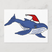 Grappige Blauwe Walvis in Santa hoed Kerstkunst Feestdagenkaart (Voorkant)