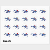 Grappige Blauwe Walvis in Santa hoed Kerstkunst Ronde Sticker (Vel)