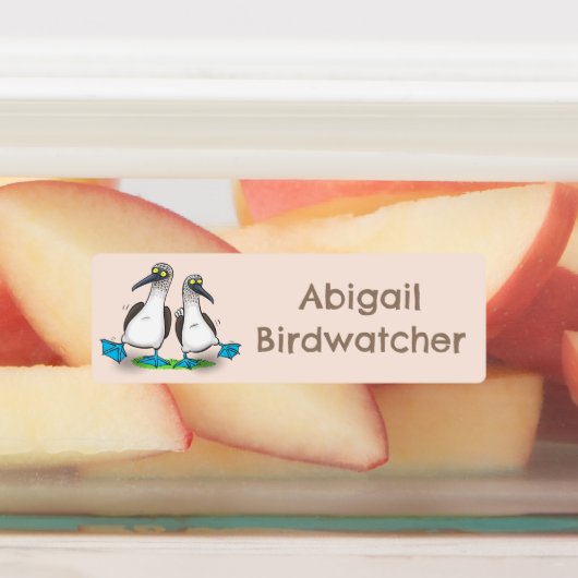 Grappige, blauwvoetboobies cartoon gepersonaliseer labels (Aangebracht)