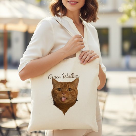 Grappige Blep Kat Foto Persoonlijke Naam Canvas Tote Bag