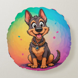 Grappige blije hond 🐾 Schattige speelse cartoon h Rond Kussen