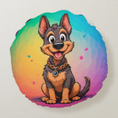 Grappige blije hond 🐾 Schattige speelse cartoon h Rond Kussen (Achterkant)