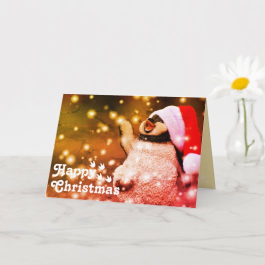 Grappige blije kerstman pinguïn & vrolijk kerstfee kaart (Kleine Plant)