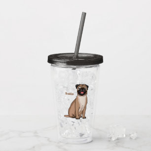 Grappige blije pug hond cartoon illustratie acryl drinkbeker