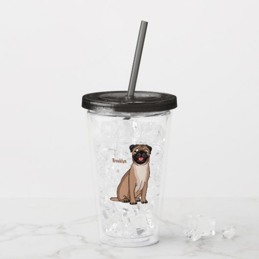 Grappige blije pug hond cartoon illustratie acryl drinkbeker (Achterkant ijs)