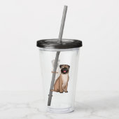 Grappige blije pug hond cartoon illustratie acryl drinkbeker (Achterkant)