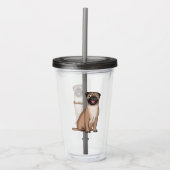 Grappige blije pug hond cartoon illustratie acryl drinkbeker (Voorkant)
