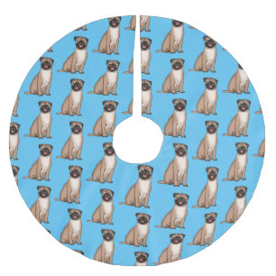 Grappige blije pug hond cartoon illustratie kerstboom rok