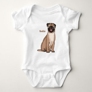 Grappige blije pug hond cartoon illustratie romper