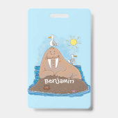Grappige blije walrus cartoonillustratie badge (Achterkant)