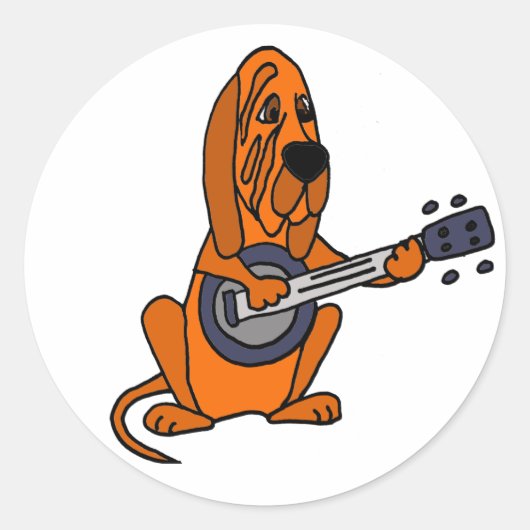 Grappige bloedhond spelen banjo ronde sticker (Voorkant)