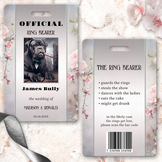 Grappige Bloemen Bruiloft Ring Drager Foto ID Badg Badge