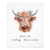 Grappige Bloemen Highland Koe Schattigee Home Deco Foto Afdruk (Voorkant)