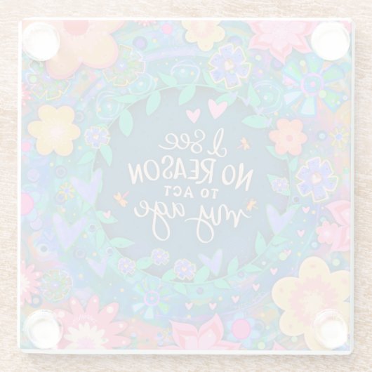 Grappige bloemenblauwe roze act My Age Quote Glazen Onderzetter (Achterkant)
