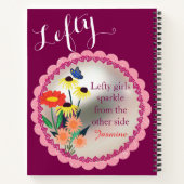 Grappige bloemige aangepaste naam linkshandige sch notitieboek (Achterkant)