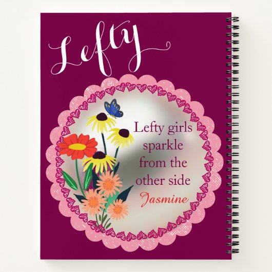 Grappige bloemige aangepaste naam linkshandige sch notitieboek (Achterkant)