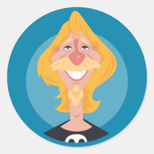 Grappige Blonde Snorharen Man Retro Caricatuur Sti Ronde Sticker