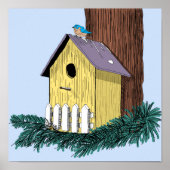Grappige Bluebird op Birdhouse Poster (Voorkant)