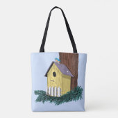 Grappige Bluebird op Birdhouse Tote Bag (Achterkant)