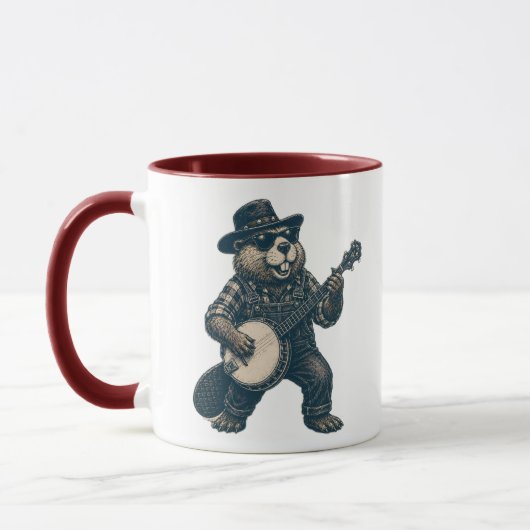 Grappige Bluegrass Bever Retro Countrymuziek Kunst Mok (Links)