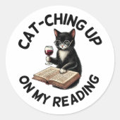 Grappige Boeken Drankkat Lezen Ronde Sticker (Voorkant)