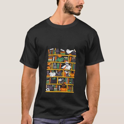 Grappige boekenplank bibliothecaris pompoen hallow t-shirt (Voorkant)