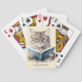 Grappige Boekenwurm Kat Bril Monogram Naam Pokerkaarten (Achterkant)
