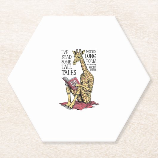 Grappige boekliefhebber Giraffe Long Form Tall Tal Kartonnen Onderzetters (Voorkant)