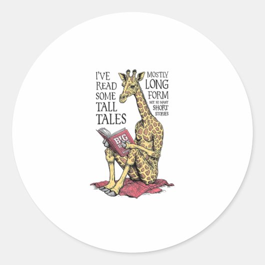 Grappige boekliefhebber Giraffe Long Form Tall Tal Ronde Sticker (Voorkant)