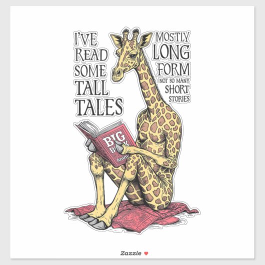 Grappige boekliefhebber Giraffe Long Form Tall Tal Sticker (Vel)