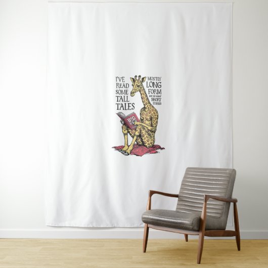 Grappige boekliefhebber Giraffe Long Form Tall Tal Wandkleed (In situ)