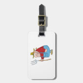 Grappige boer met hooivork overall en strohoed bagagelabel (Voorkant verticaal)